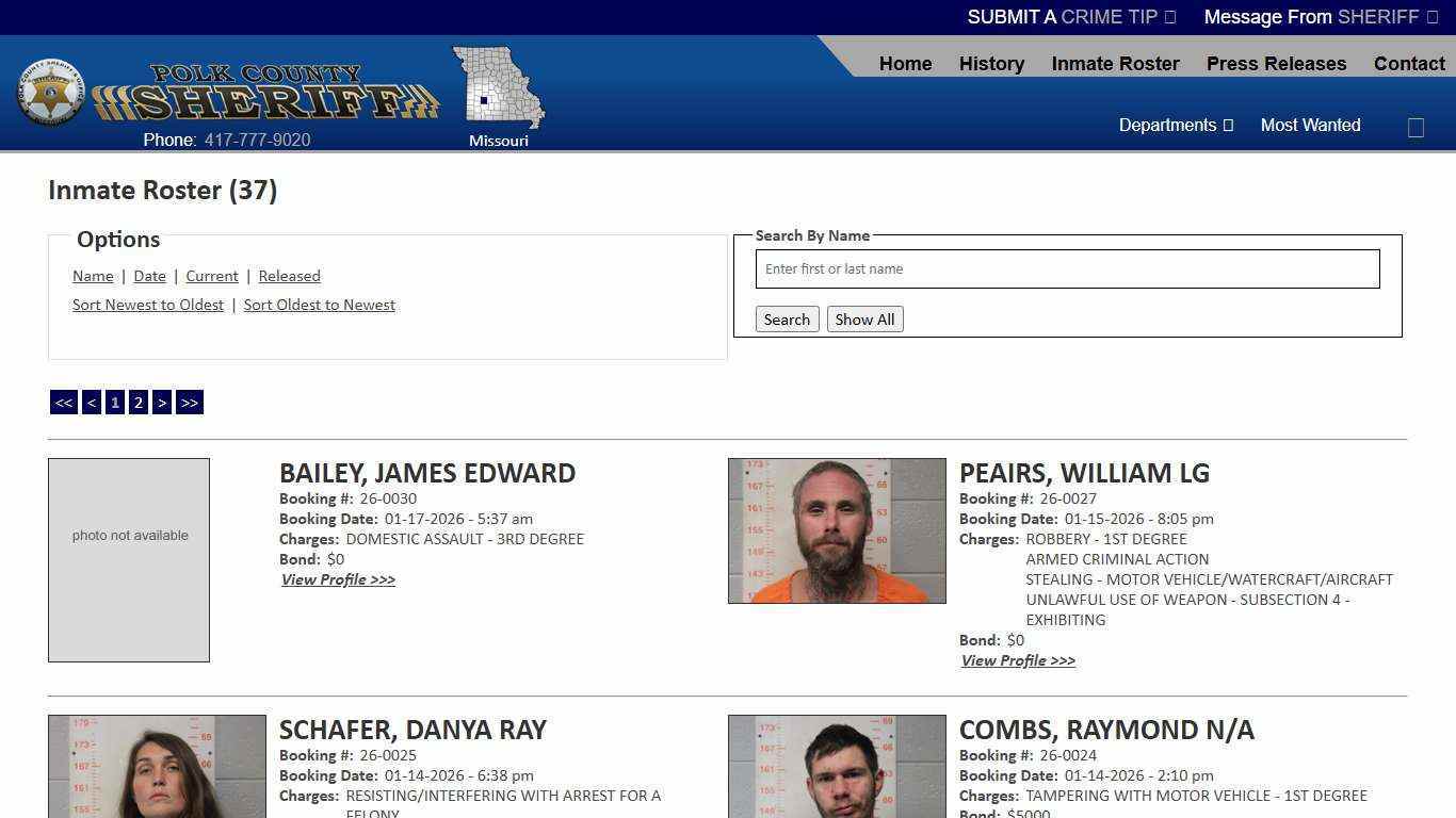Inmate Roster - Current Inmates Booking Date Descending - Polk County Sheriff MO