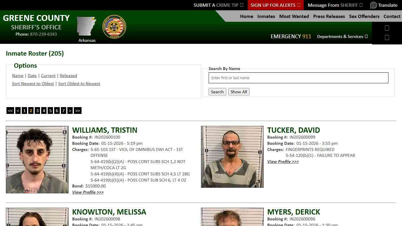 Inmate Roster - Page 2 Current Inmates Booking Date Descending - Greene County AR Sheriff's Office